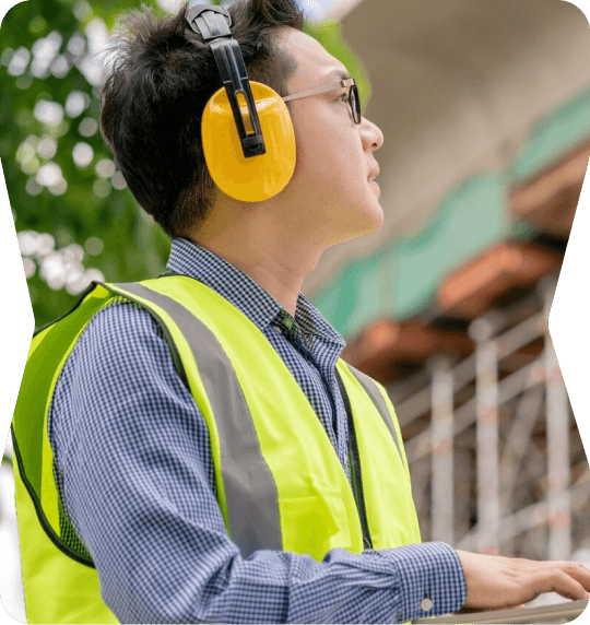 Professional worker with safety equipment